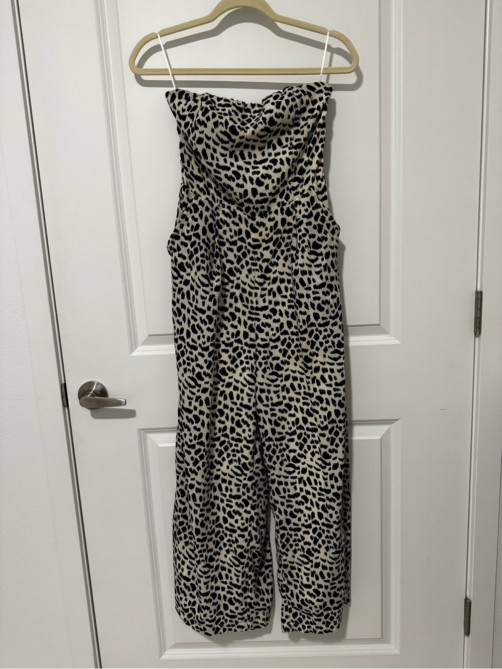 Strapless Leopard Print Jumpsuit in Cream and Black